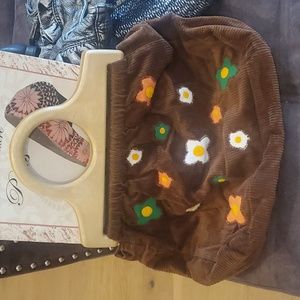 Wood handled Corduroy bag